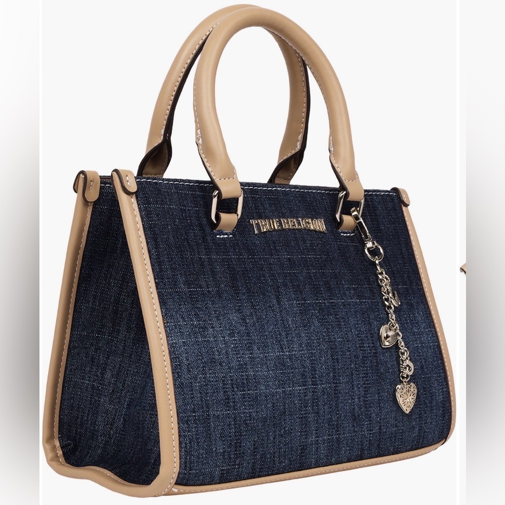 True Religion Denim Tote with Tan Trim and Strap - Picture 7 of 11